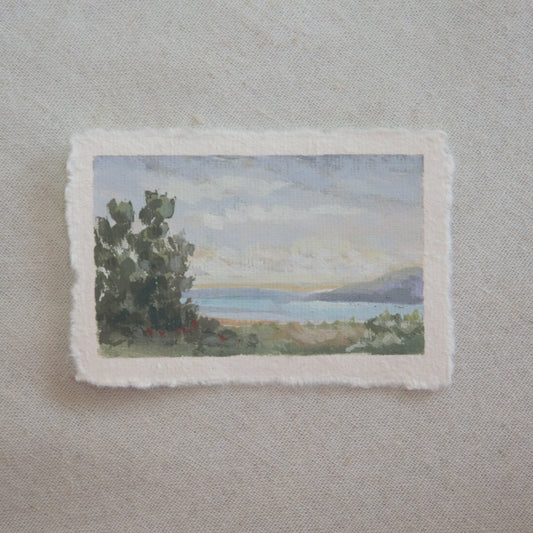 Channel Islands trees and ocean miniature acrylic painting from Channel Islands National Park by Laura Van Moorleghem