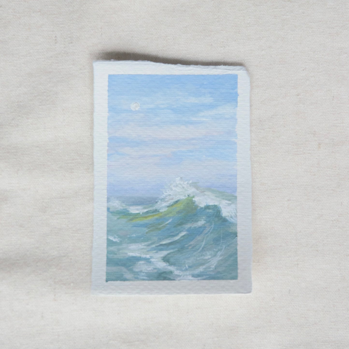 large wave miniature gouache painting from gulf islands national seashore by Laura Van Moorleghem