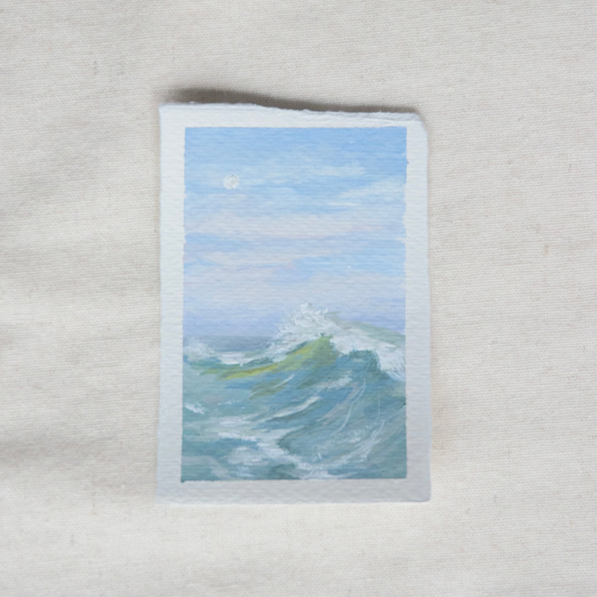 large wave miniature gouache painting from gulf islands national seashore by Laura Van Moorleghem