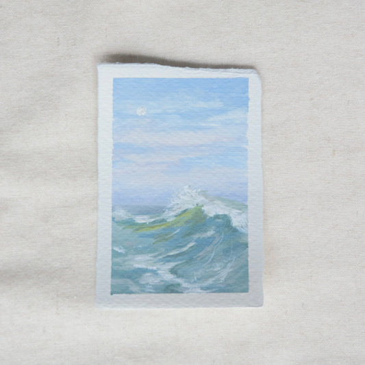 large wave miniature gouache painting from gulf islands national seashore by Laura Van Moorleghem