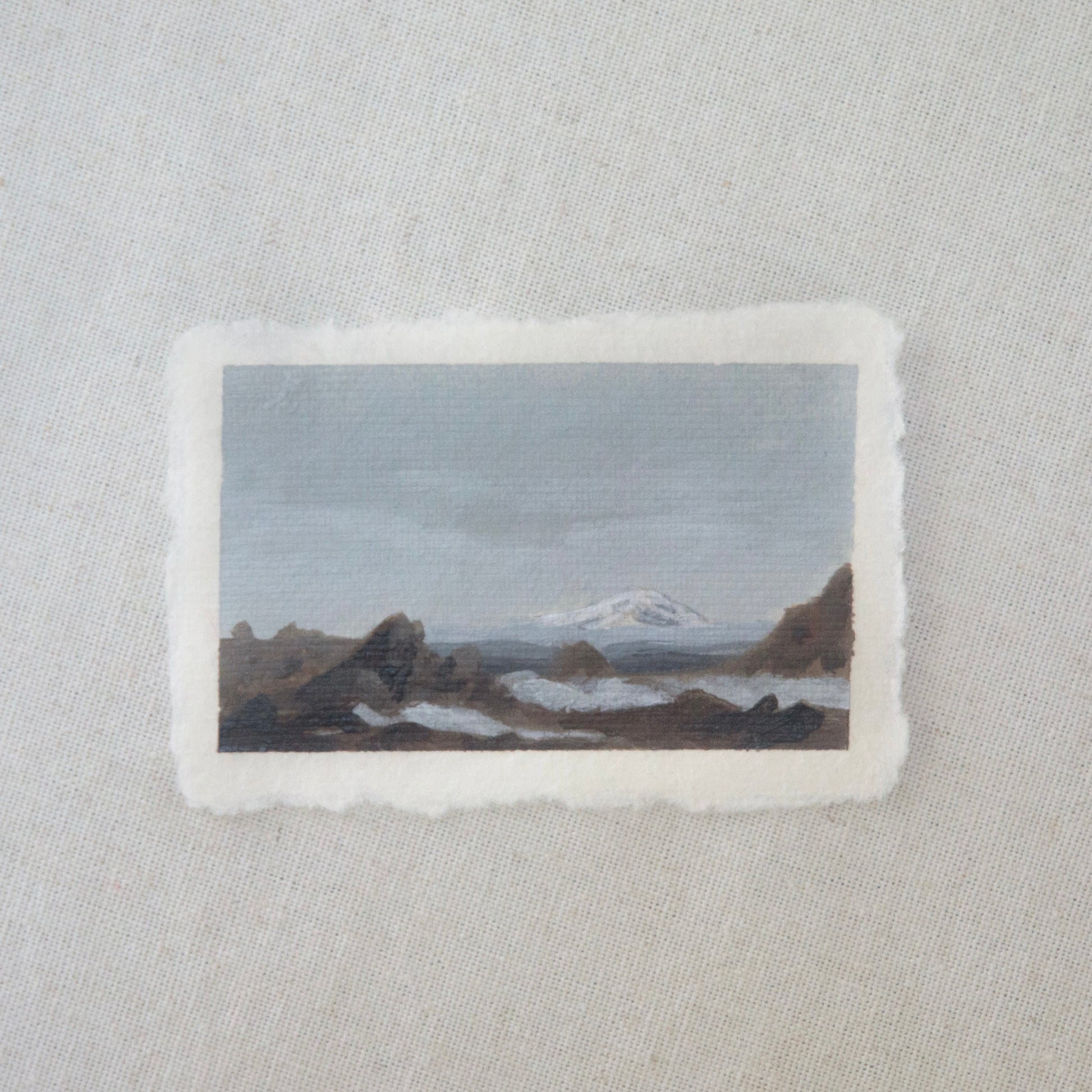 view from Lassen Volcanic peak miniature gouache painting from Lassen volcanic National Park by Laura Van Moorleghem