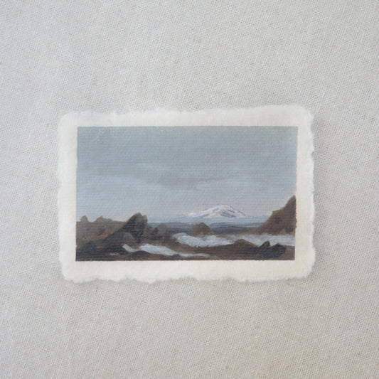 view from Lassen Volcanic peak miniature gouache painting from Lassen volcanic National Park by Laura Van Moorleghem