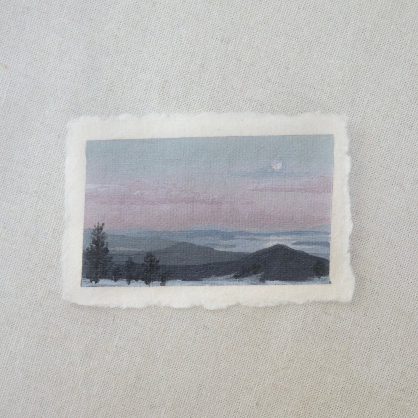 Lassen Volcanic overlook of lakes at sunset at Lassen peak scenic vista miniature acrylic painting from Lassen Volcanic National Park by Laura Van Moorleghem