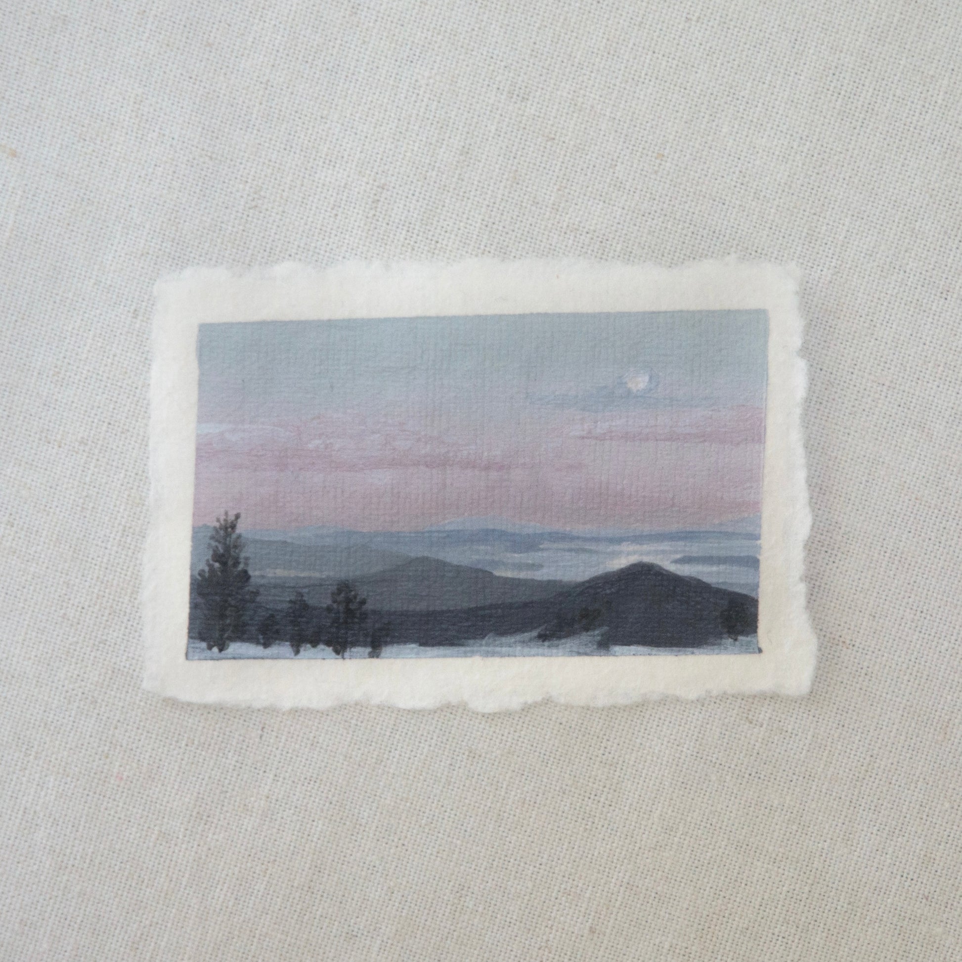 Lassen Volcanic overlook of lakes at sunset at Lassen peak scenic vista miniature acrylic painting from Lassen Volcanic National Park by Laura Van Moorleghem