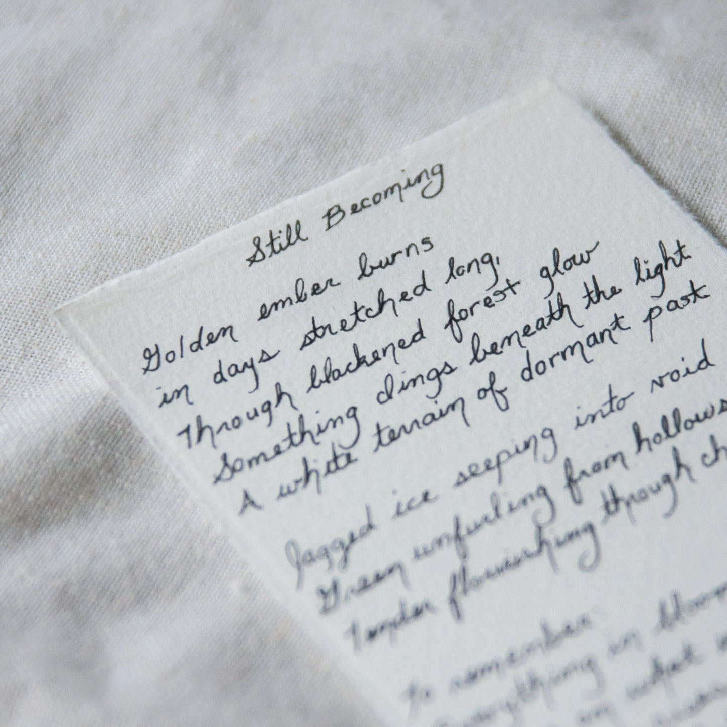 'Still Becoming' poem handwritten in cursive at Lassen Volcanic National Park for 'The Journey' collection