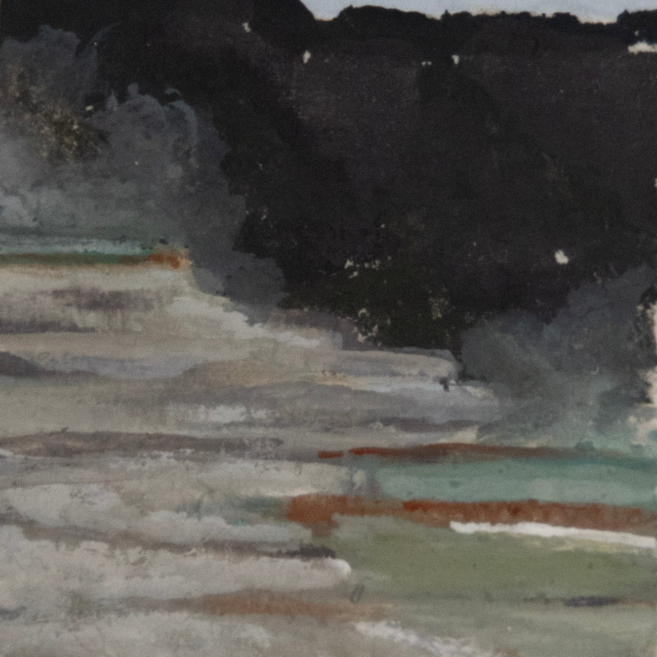 Close-up detail of geothermal pool texture in a miniature Yellowstone painting.