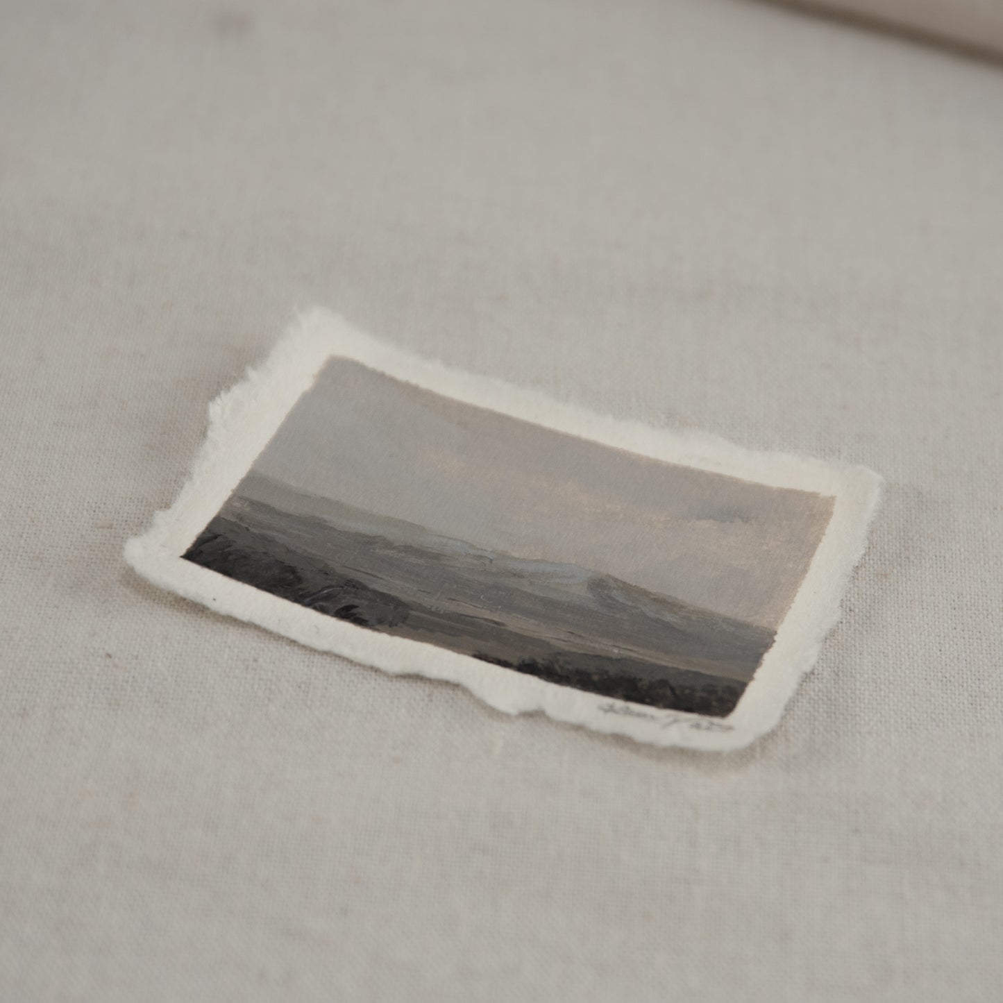 Side profile of Petrified Forest Blue Mesa overlook painting on deckled edge 100% cotton rag paper
