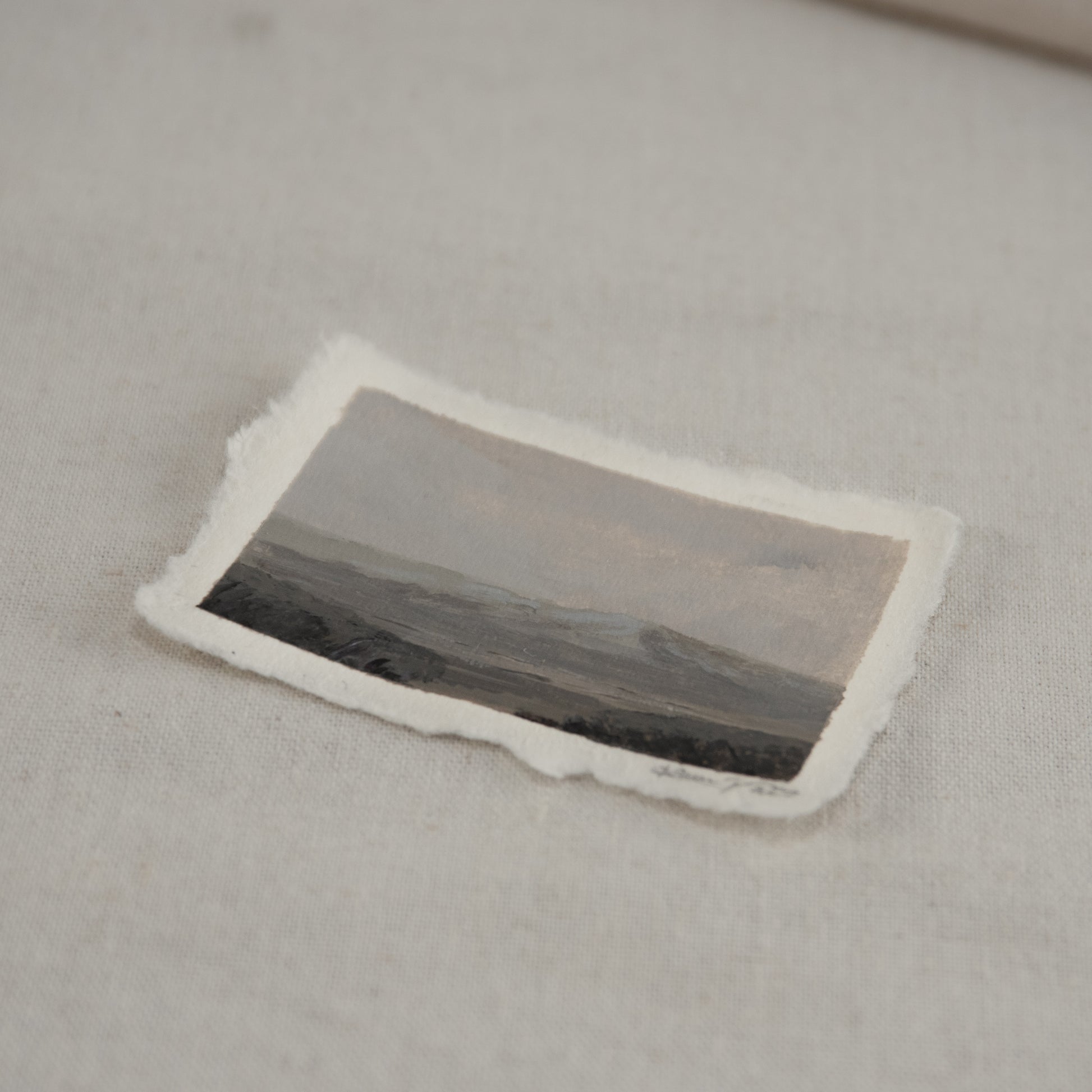 Side profile of Petrified Forest Blue Mesa overlook painting on deckled edge 100% cotton rag paper
