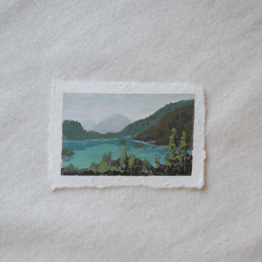 Diablo lake overlook miniature gouache painting from north cascades National Park by Laura Van Moorleghem