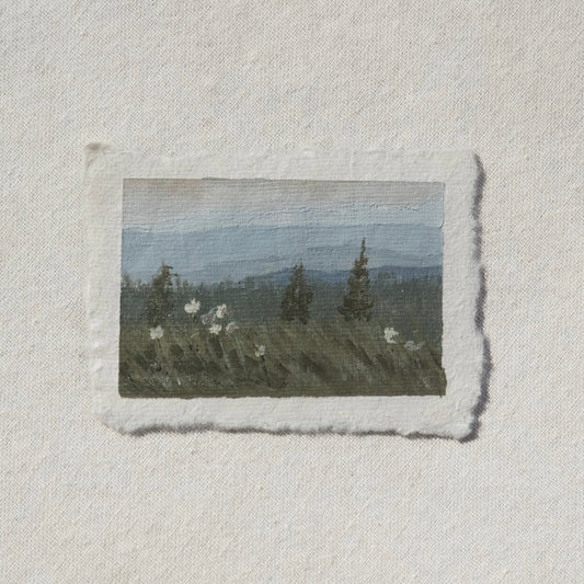 beargrass in skyline trail in mount rainier overlook miniature gouache painting from Mount Rainier National Park by Laura Van Moorleghem