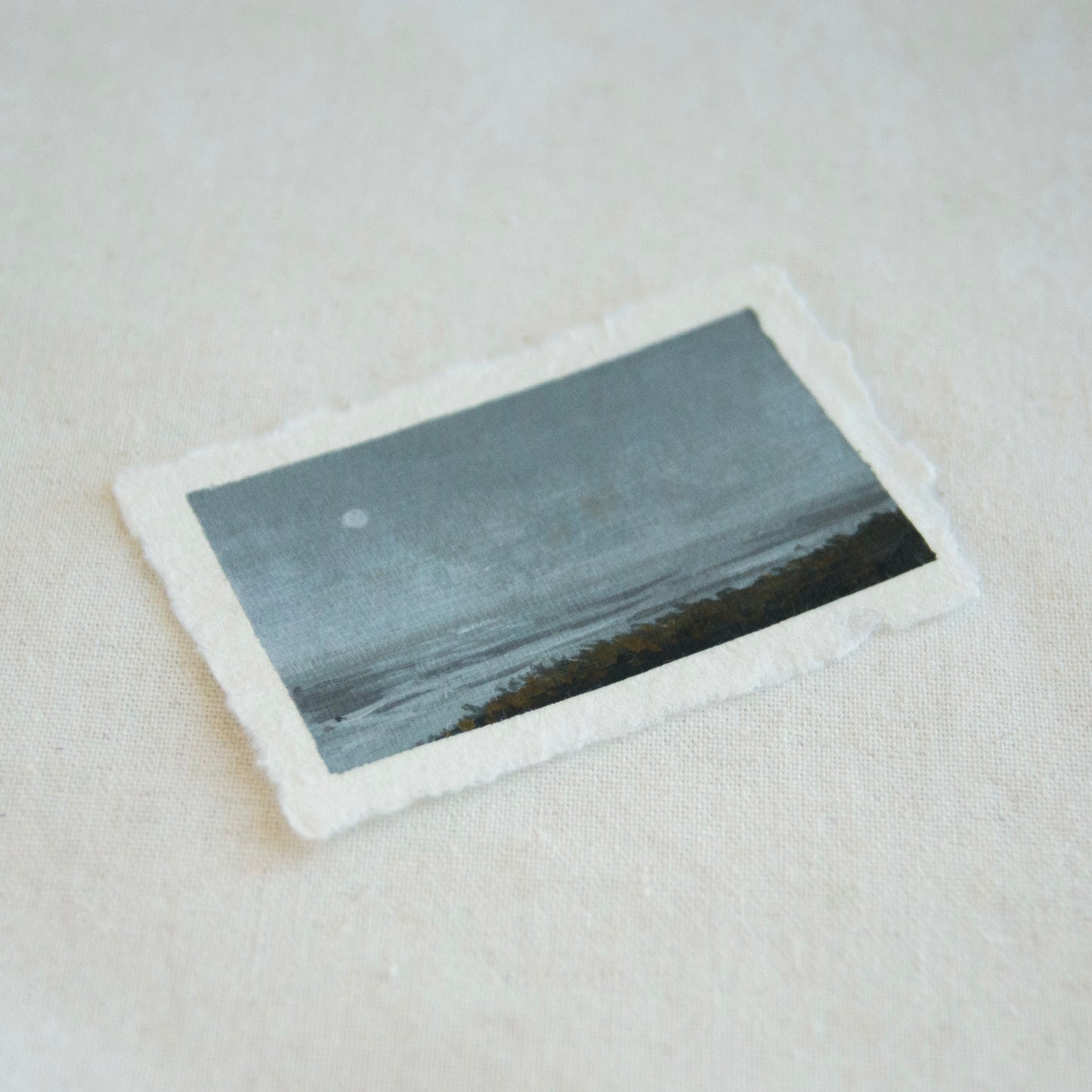 Side profile of ocean at Point Reyes National Seashore painting on deckled edge 100% cotton rag paper