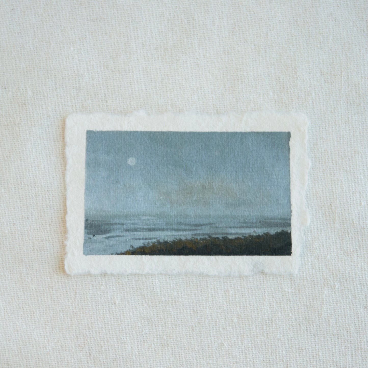 Small mini painting of a oceanscape with a moonlit sky in Point Reyes National Seashore by Laura Van Moorleghem