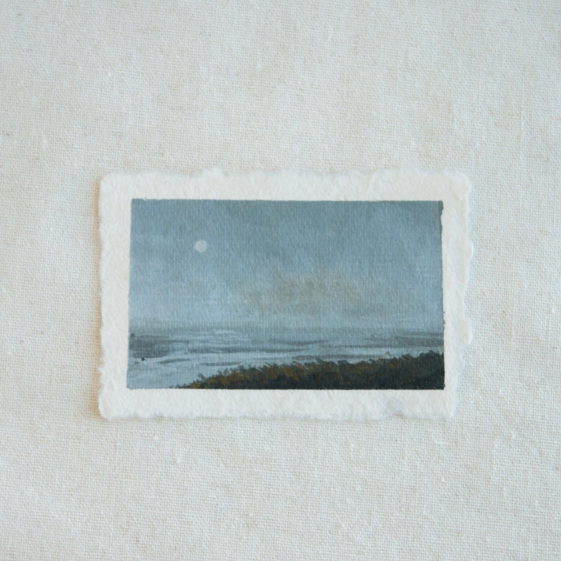 Small mini painting of a oceanscape with a moonlit sky in Point Reyes National Seashore by Laura Van Moorleghem