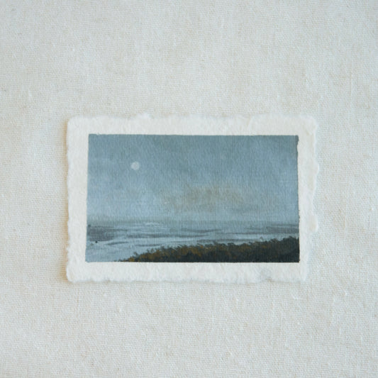 Small mini painting of a oceanscape with a moonlit sky in Point Reyes National Seashore by Laura Van Moorleghem