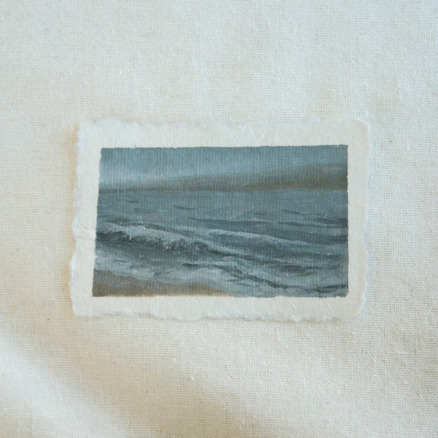 Point reyes oceanscape on foggy moody day miniature acrylic painting from Point Reyes National Seashore by Laura Van Moorleghem
