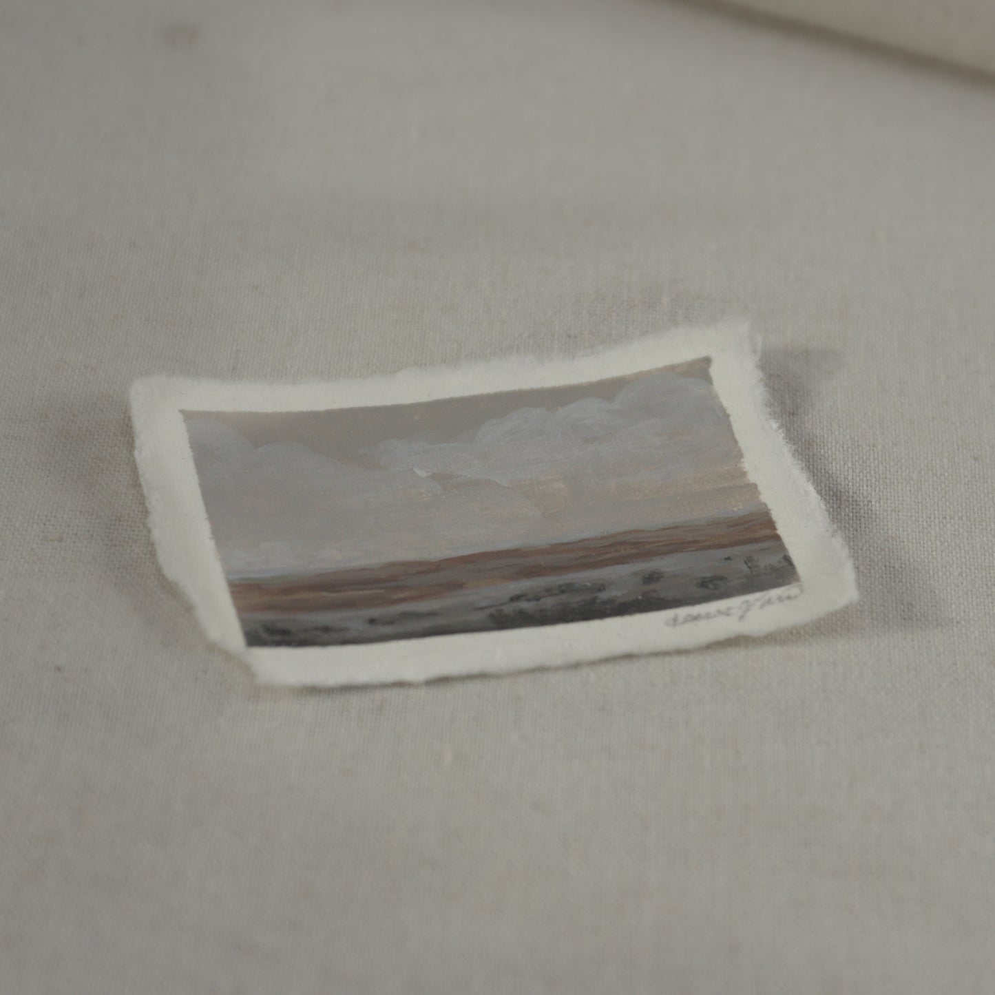 Side profile of Petrified Forest overlook painted en plein air on deckled edge 100% cotton rag paper
