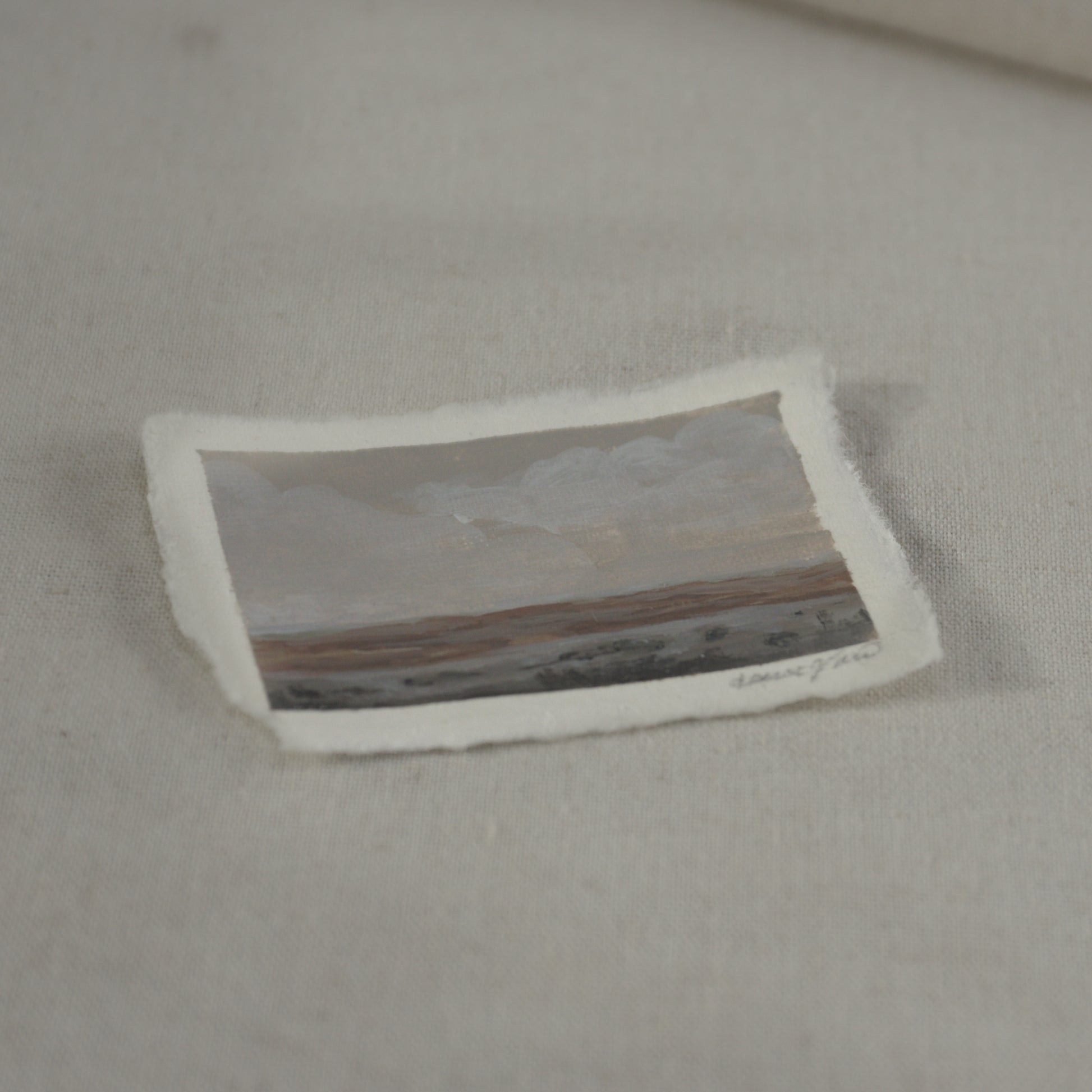 Side profile of Petrified Forest overlook painted en plein air on deckled edge 100% cotton rag paper

