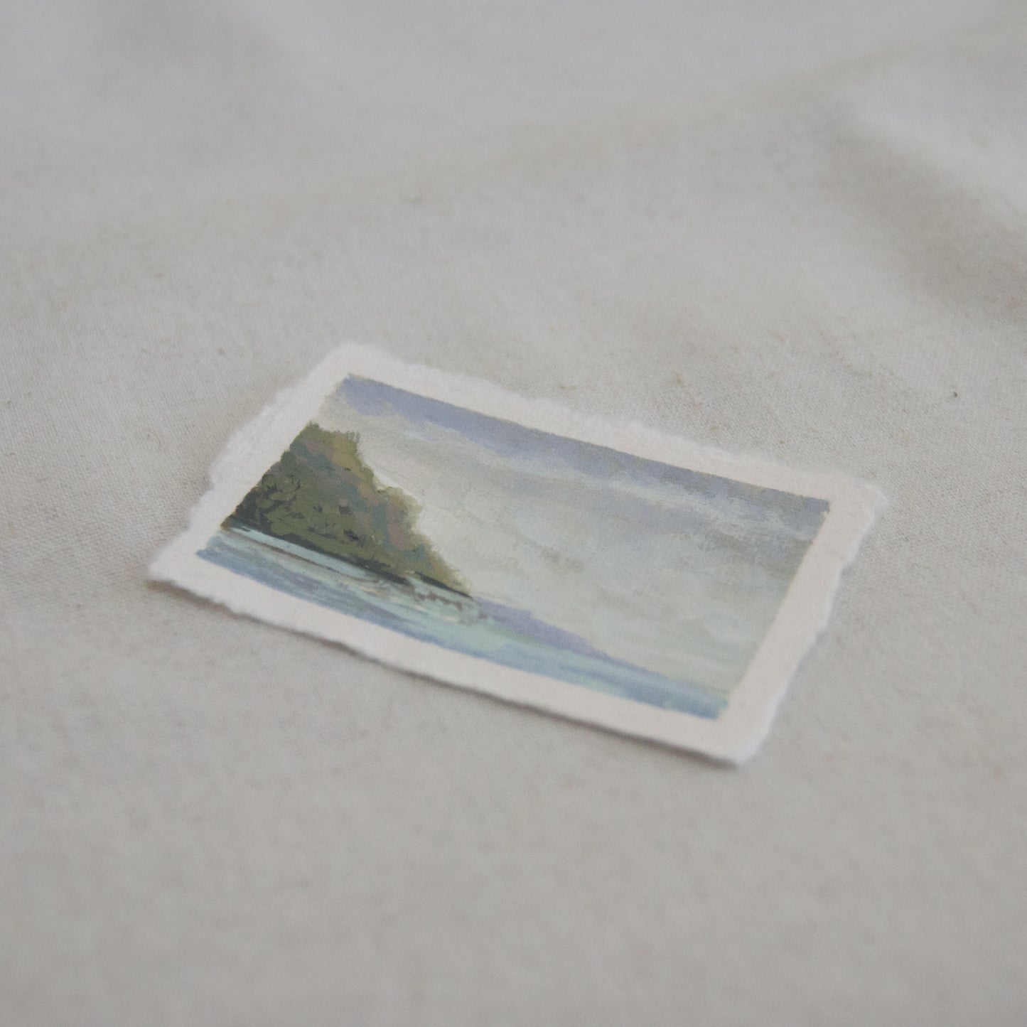 Side profile of Pelican Bay trail in Santa Cruz Island in Channel Islands National Park mini painting on deckled edge 100% cotton rag paper