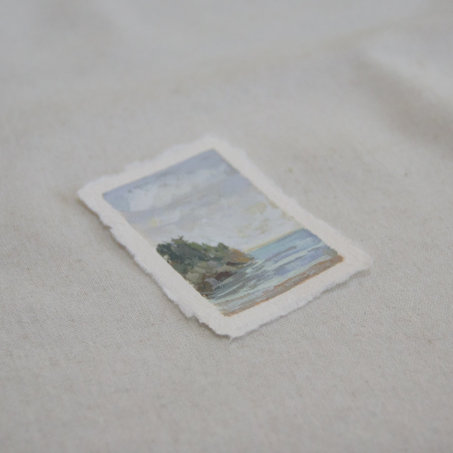 Side profile of Pelican Bay in Channel Islands National Park  mini painting on deckled edge 100% cotton rag paper