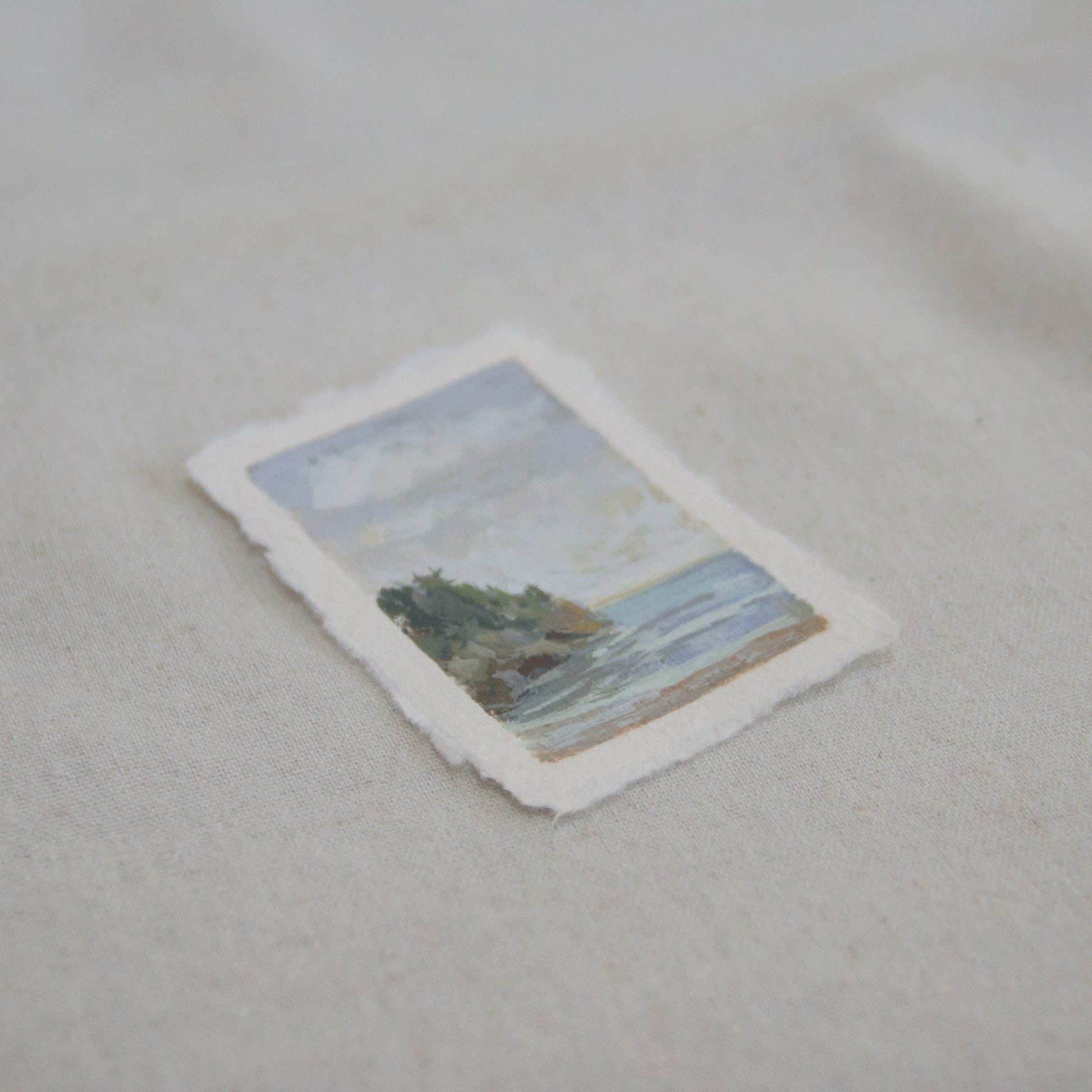 Side profile of Pelican Bay in Channel Islands National Park  mini painting on deckled edge 100% cotton rag paper