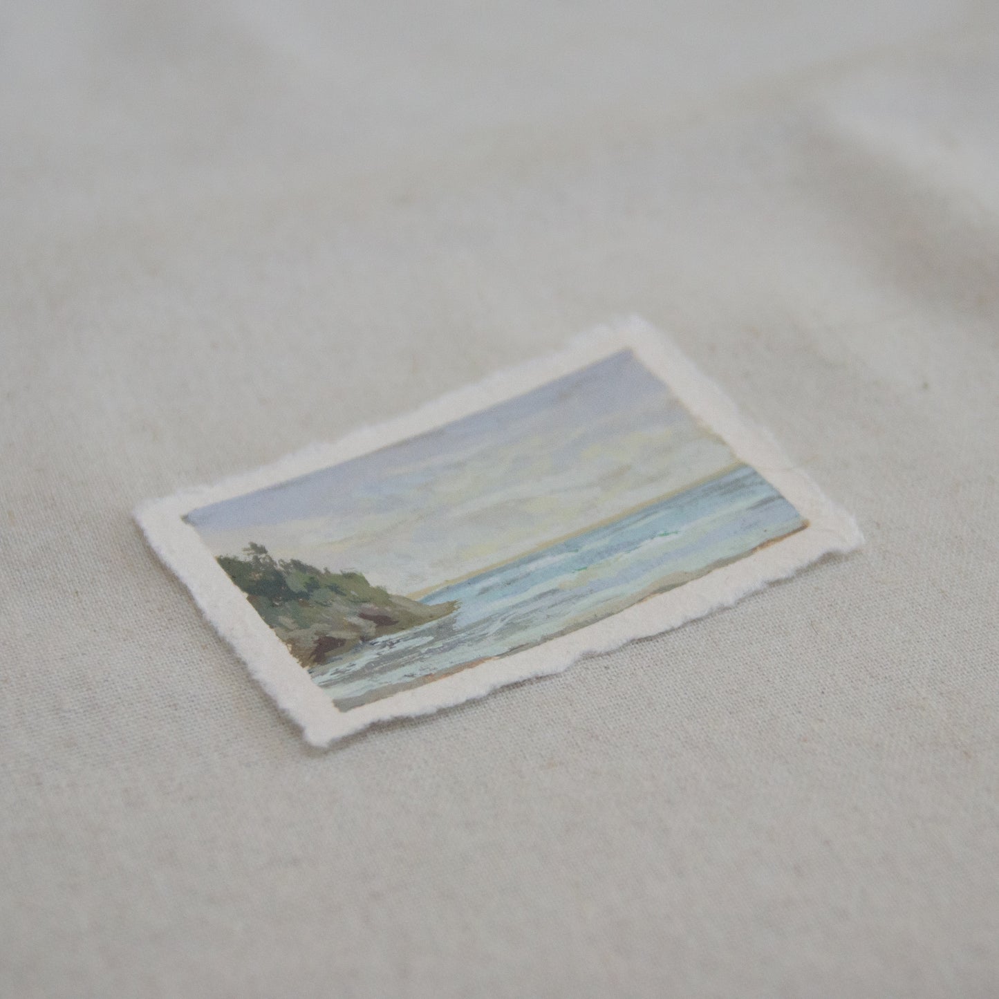 Side profile of Pelican Bay in Channel Islands National Park mini acrylic painting on deckled edge 100% cotton rag paper