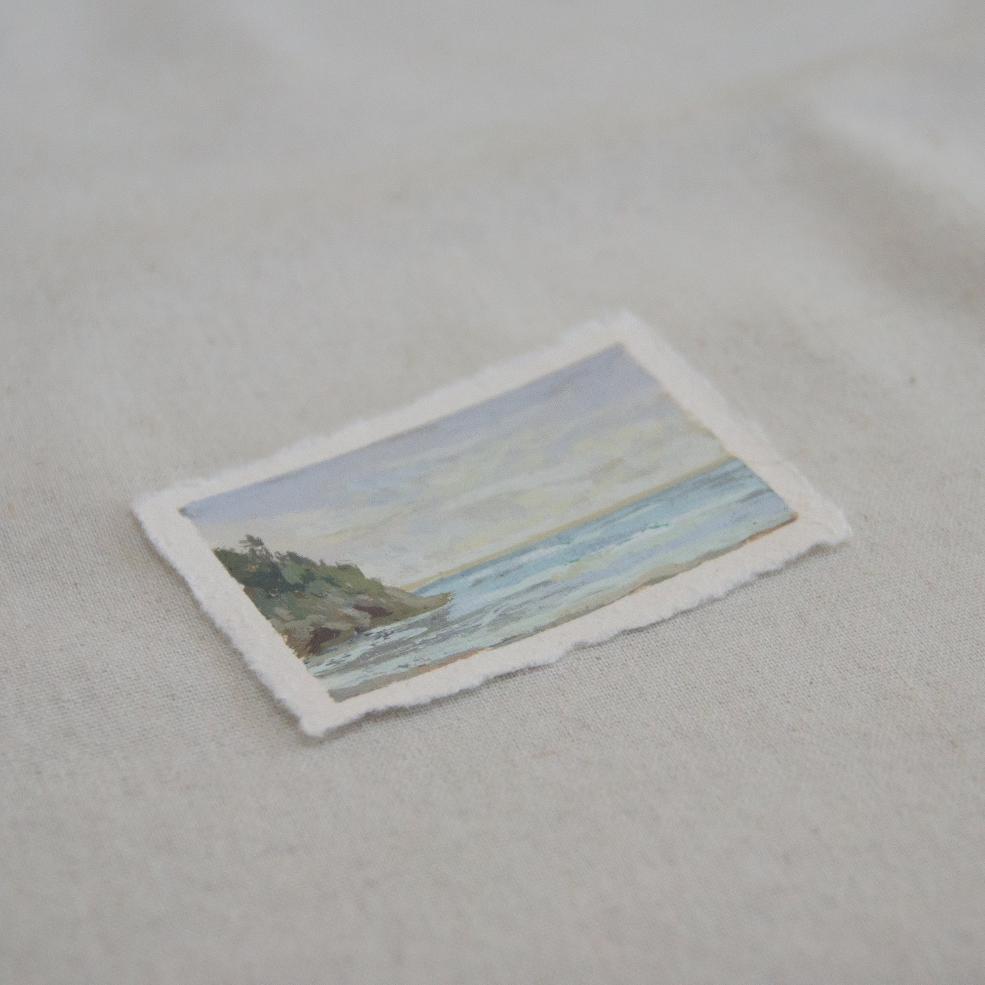 Side profile of Pelican Bay in Channel Islands National Park mini acrylic painting on deckled edge 100% cotton rag paper