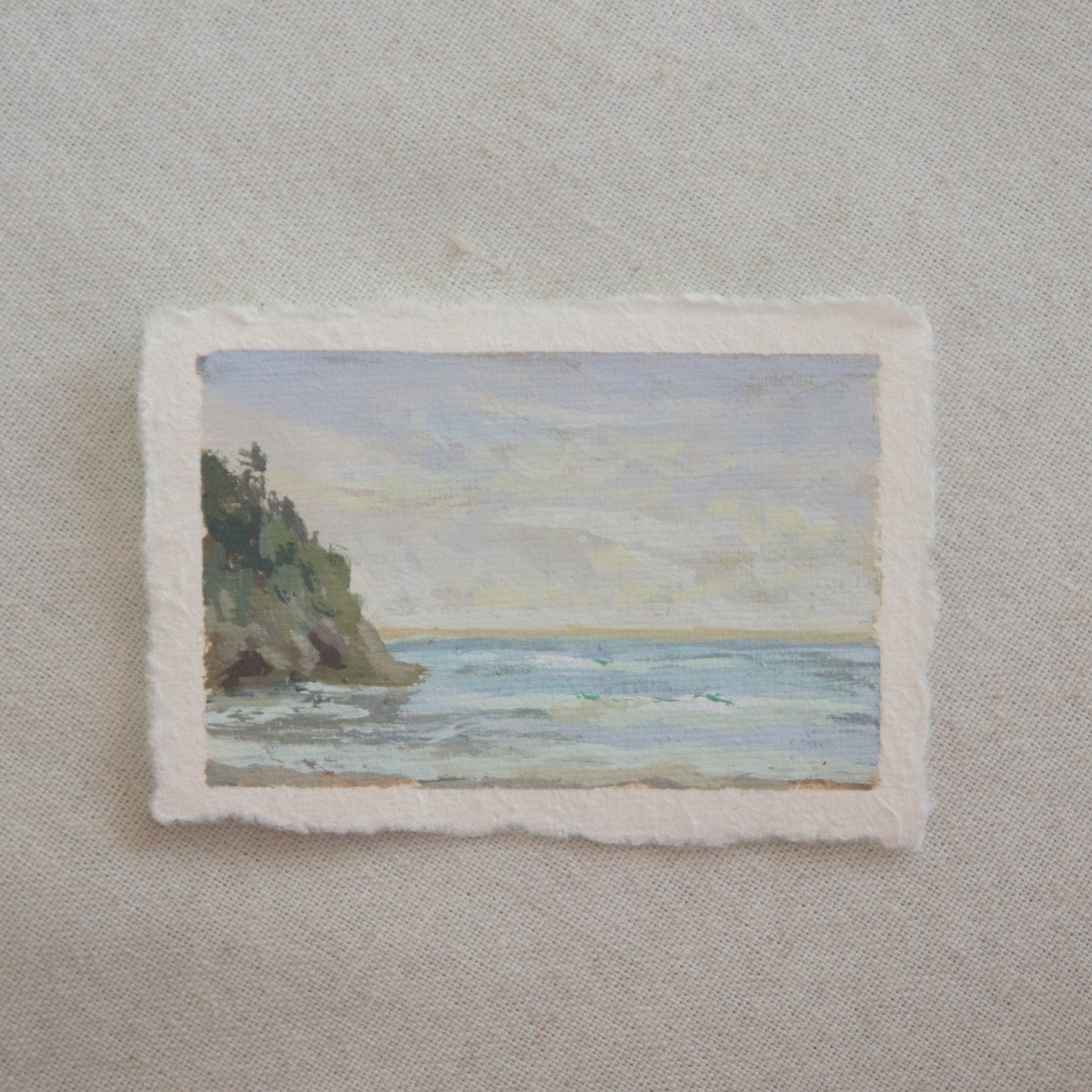 Channel Islands Pelican Bay and ocean miniature acrylic painting from Channel Islands National Park by Laura Van Moorleghem