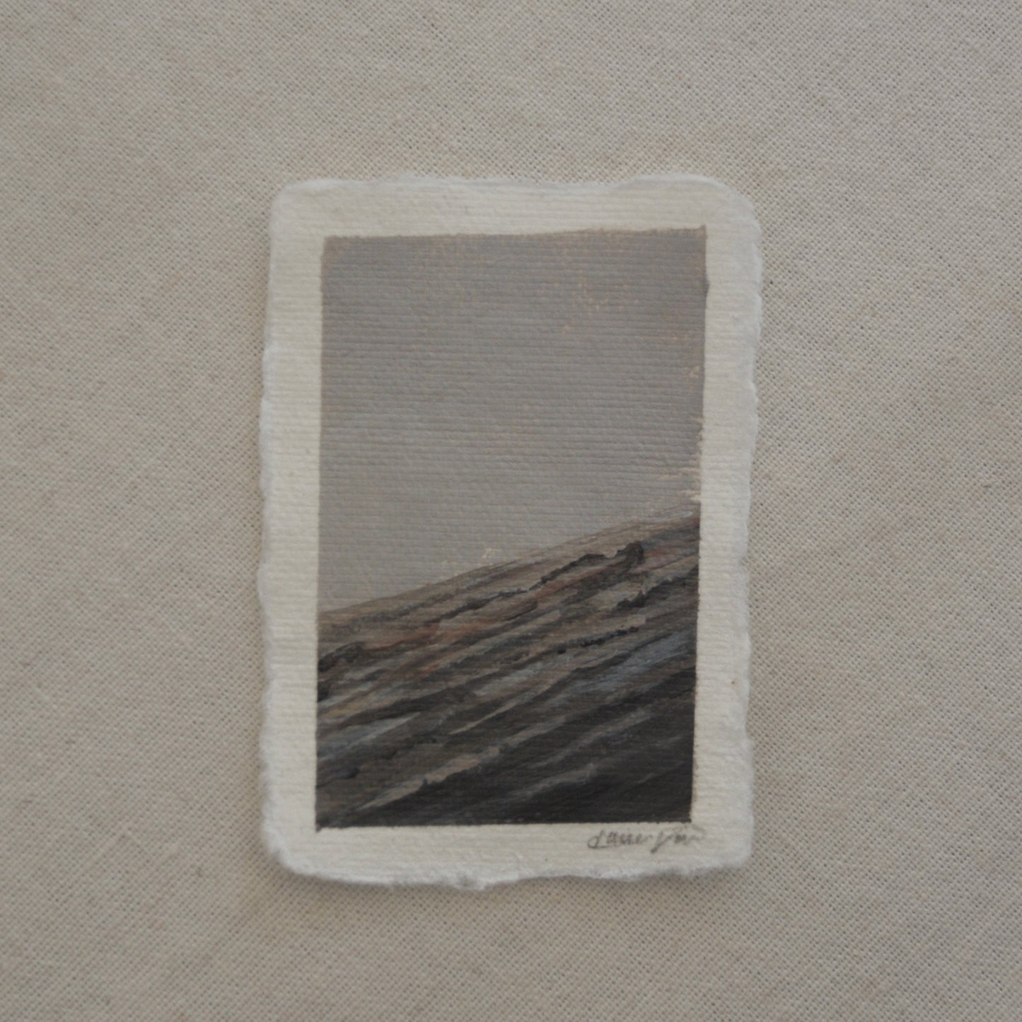 Close up view of a petrified forest tree in a miniature acrylic painting from Petrified Forest National Park by Laura Van Moorleghem