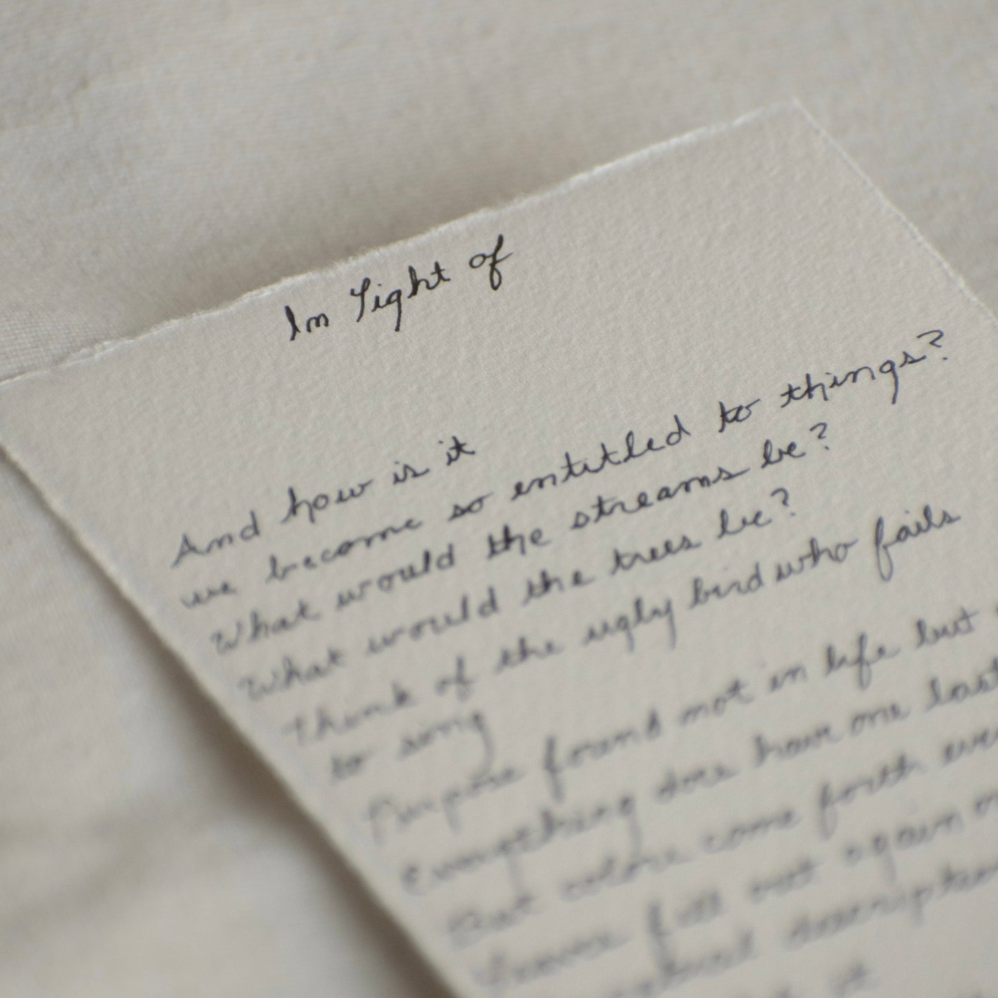 handwritten cursive details of pinnacles national park poem called in light of on 100% deckled edge cotton paper