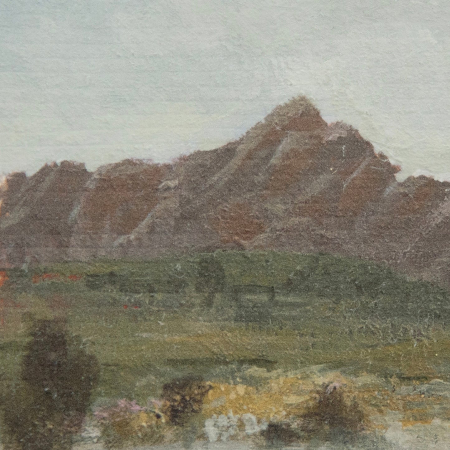 Close-up detail of plein air brushstrokes and pinnacle peak textures in an overlook at Pinnacles National Park art