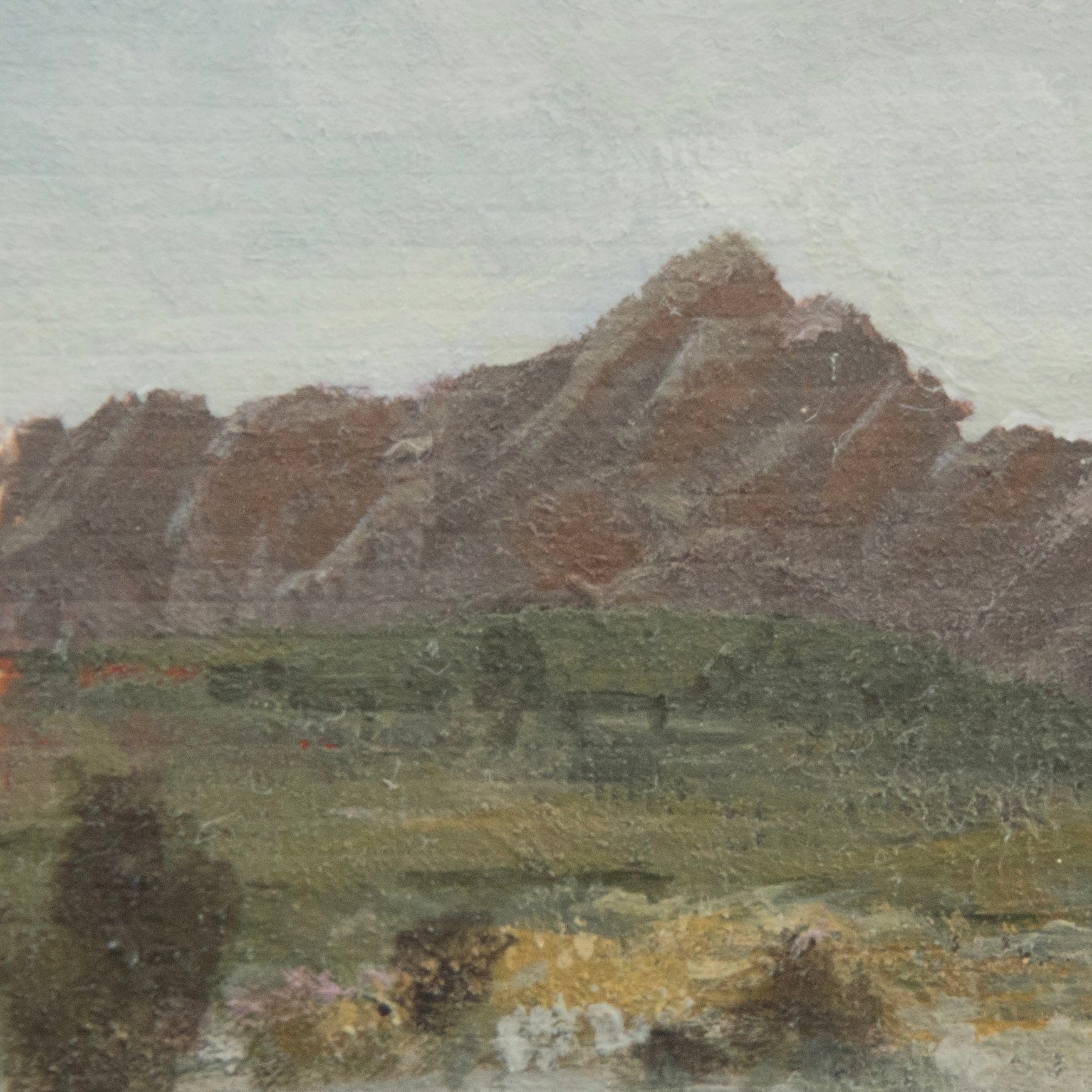 Close-up detail of plein air brushstrokes and pinnacle peak textures in an overlook at Pinnacles National Park art