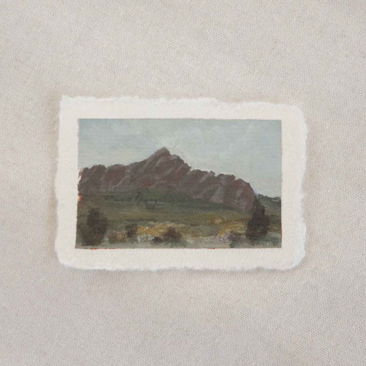 Pinnacles peaks with pine trees miniature acrylic painting from Pinnacles National Park by Laura Van Moorleghem