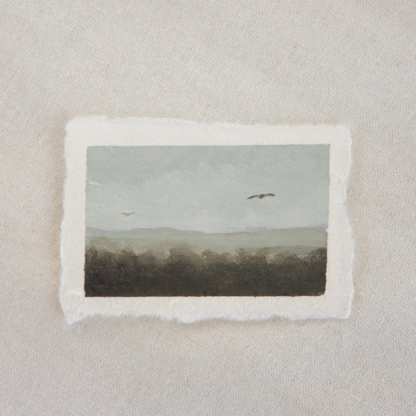 A small acrylic painting on paper with pinnacles overlook and a California Condor created in Pinnacles National Park by Laura Van Moorleghem