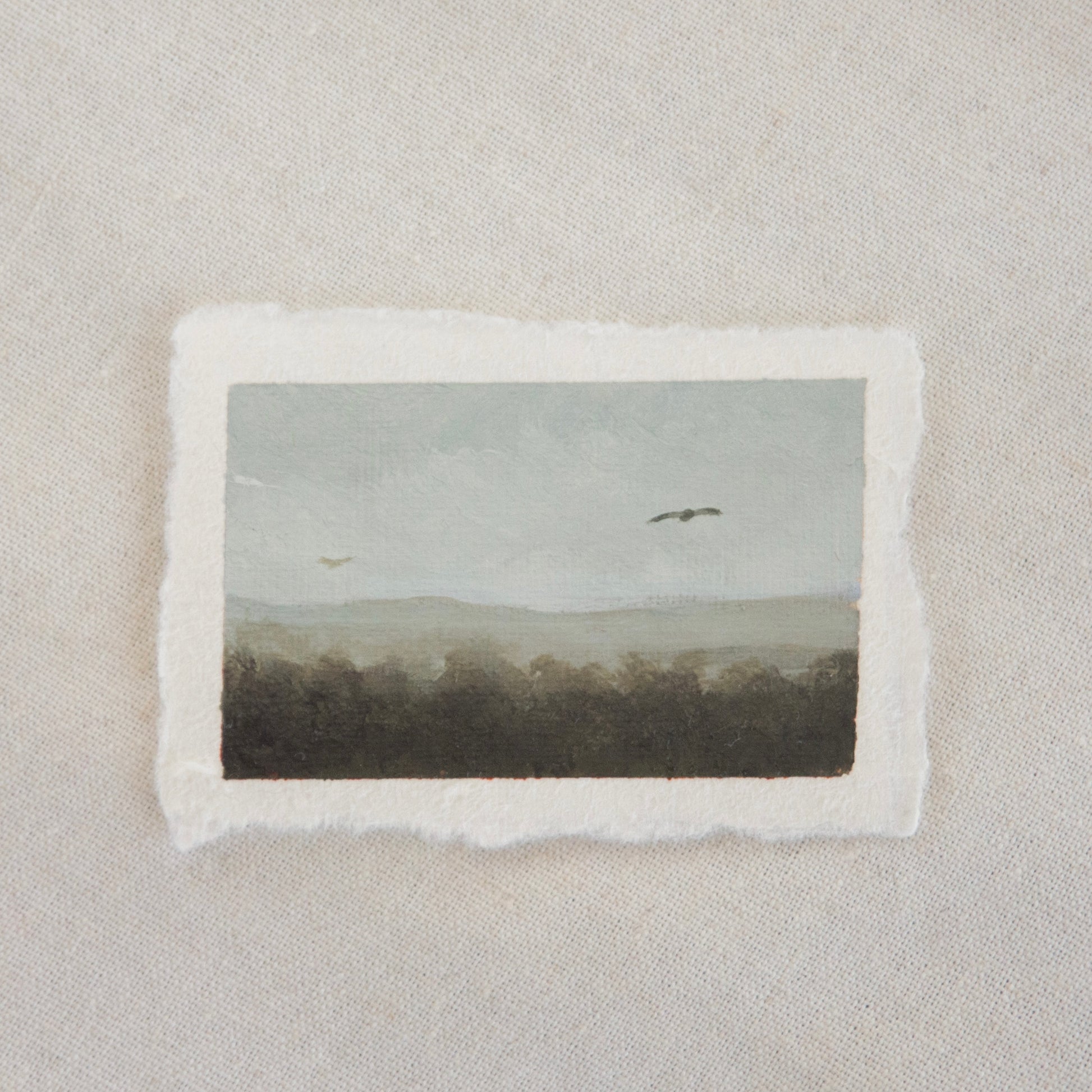 A small acrylic painting on paper with pinnacles overlook and a California Condor created in Pinnacles National Park by Laura Van Moorleghem