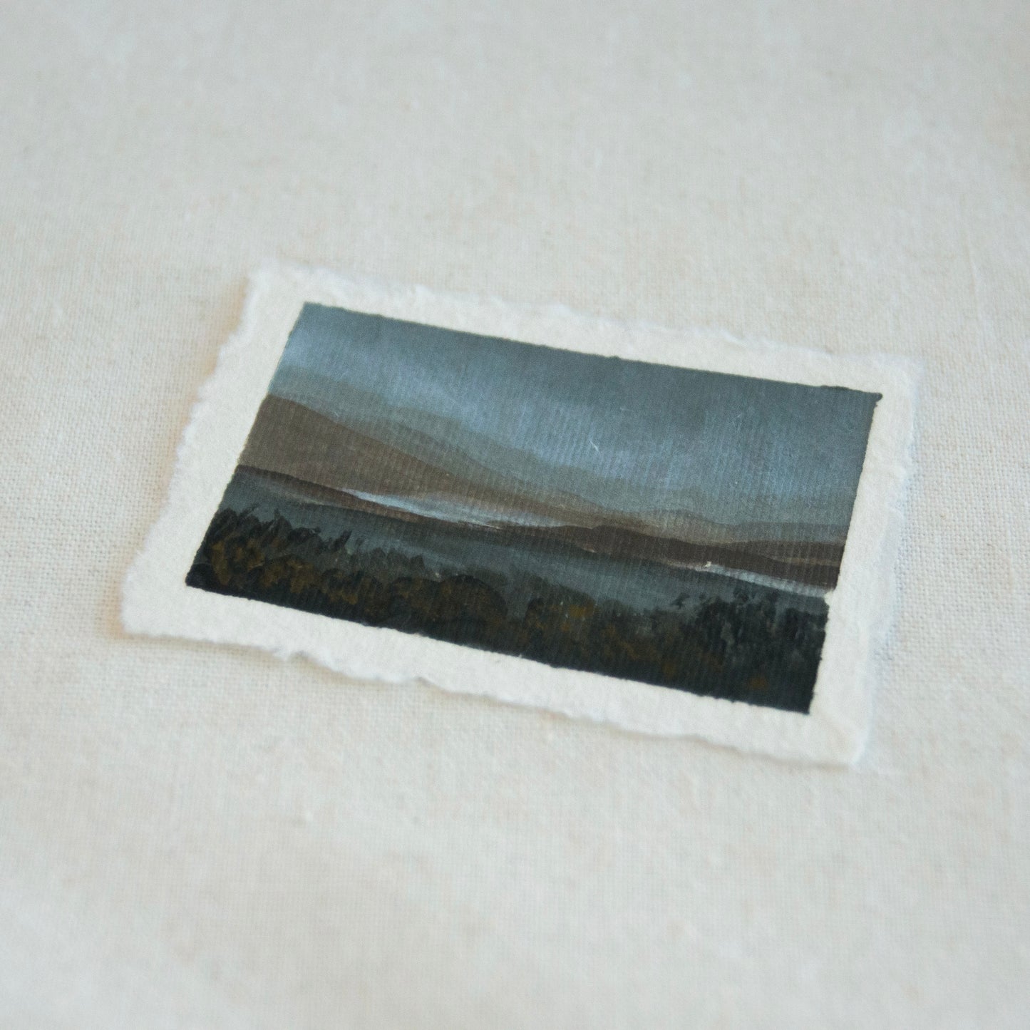 Side profile of landscape overlook at Point Reyes National Seashore painting on deckled edge 100% cotton rag paper