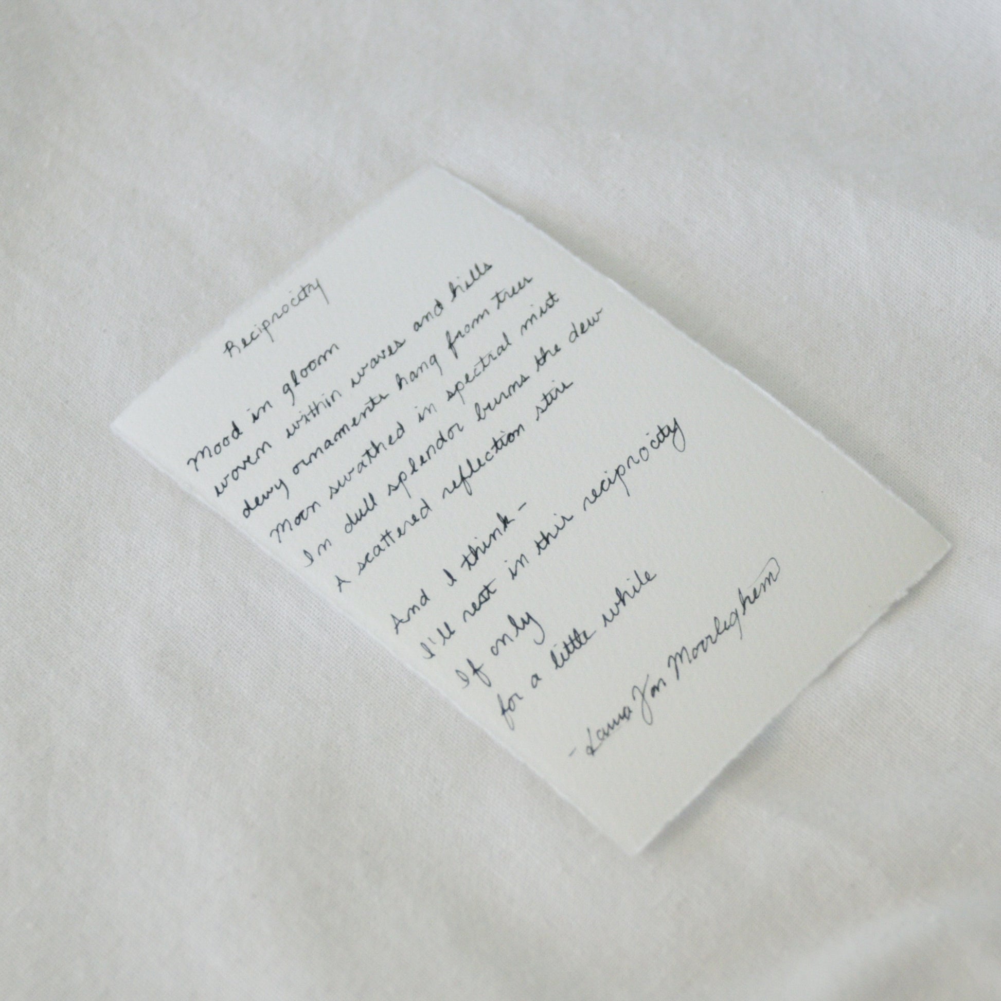 Handwritten in cursive Point Reyes National Seashore poem on 100% deckled edge 300 gsm paper for 'The Journey' National Park collection