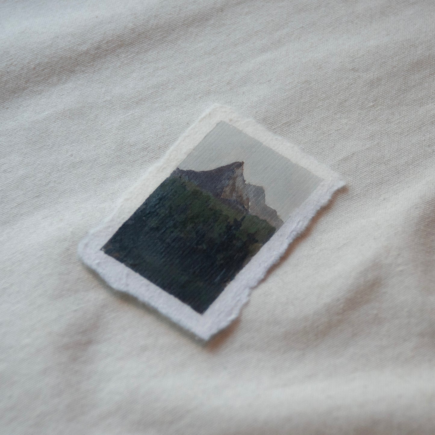 Side profile of pyramid peak view from North Cascades National Park painting on deckled edge 100% cotton rag paper