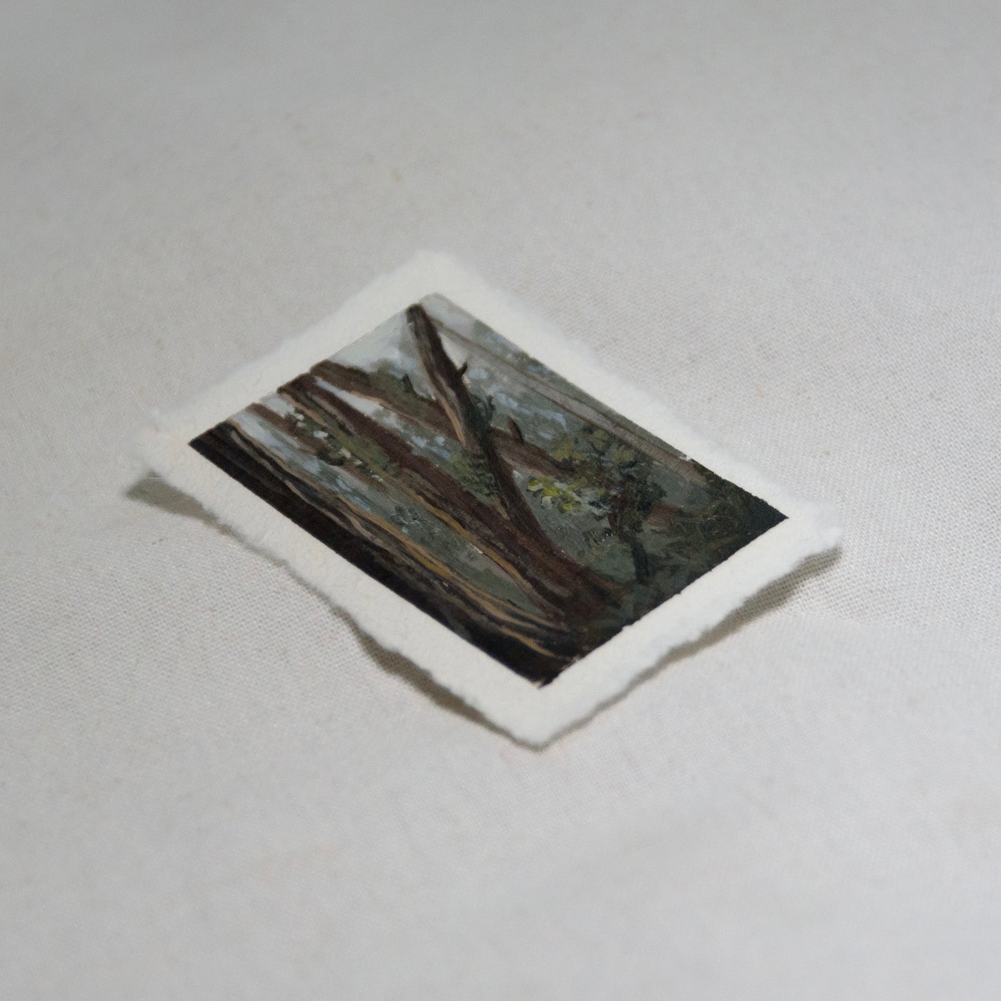 Side profile of Redwood forest in Redwood Forest National Park painting on deckled edge 100% cotton rag paper