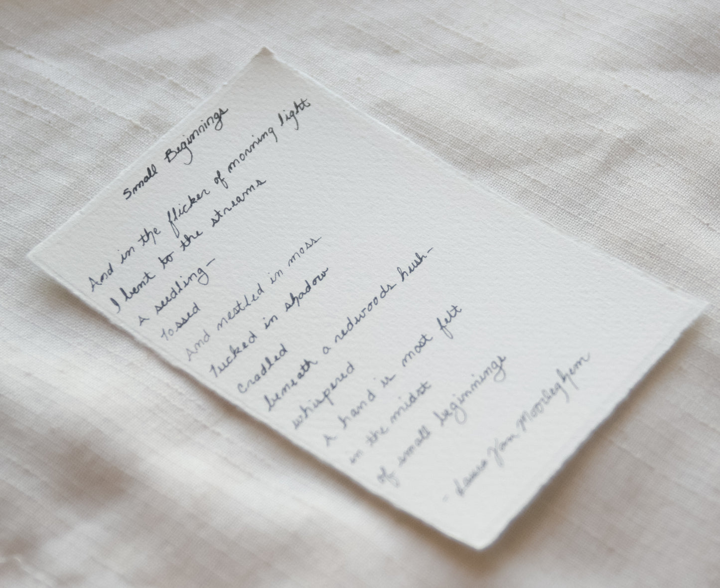 Redwood National Park handwritten poem on 100% cotton deckled edge paper