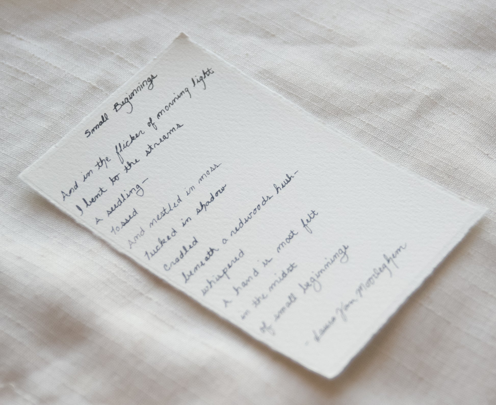 Redwood National Park handwritten poem on 100% cotton deckled edge paper
