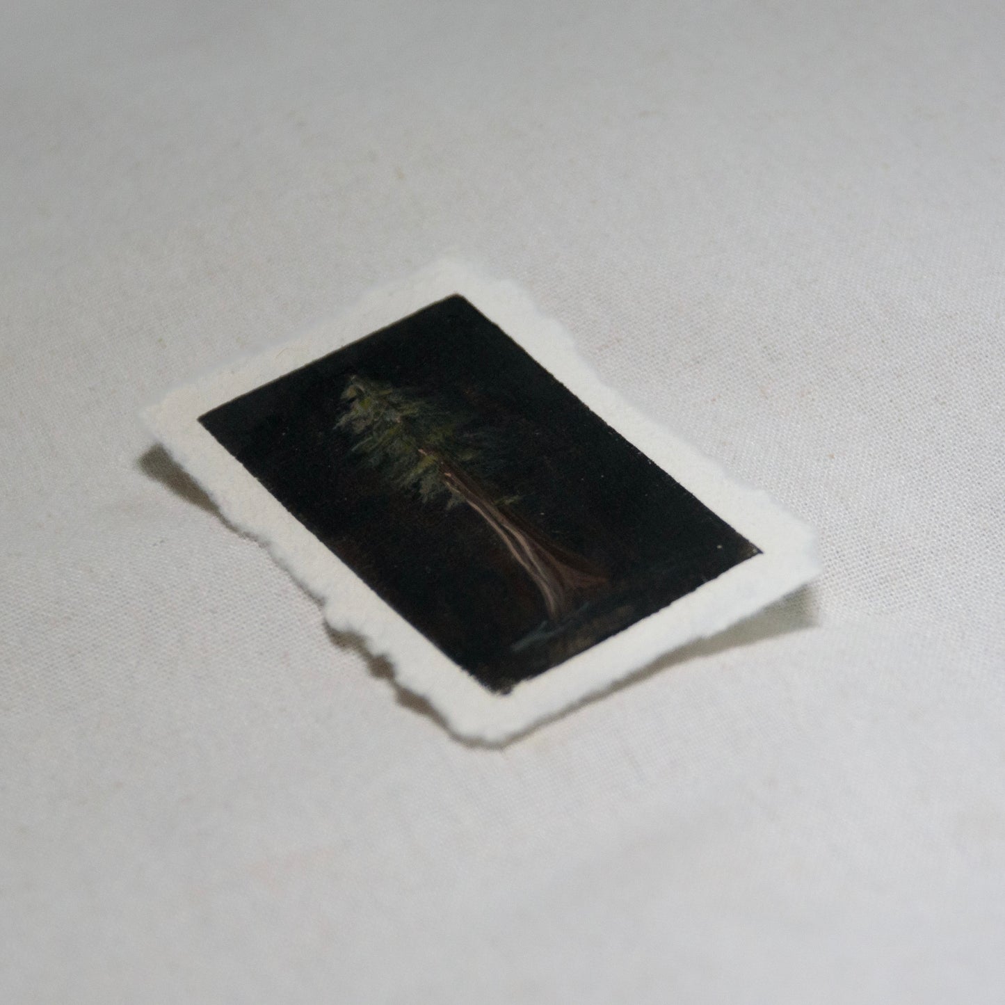 Side profile of redwood portrait in redwood national park painting on deckled edge 100% cotton rag paper