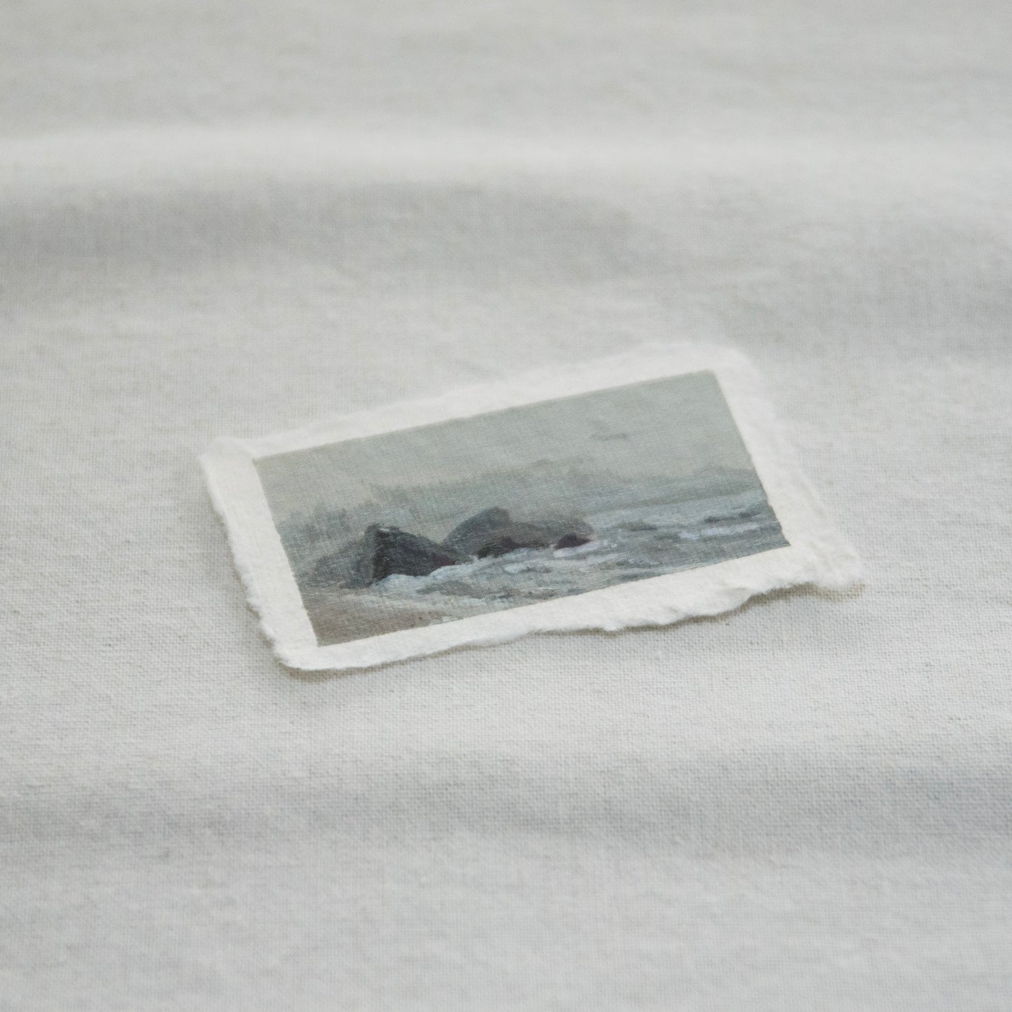 Side profile of ruby beach in olympic national park painting on deckled edge 100% cotton rag paper for 'The Journey' national park collection 