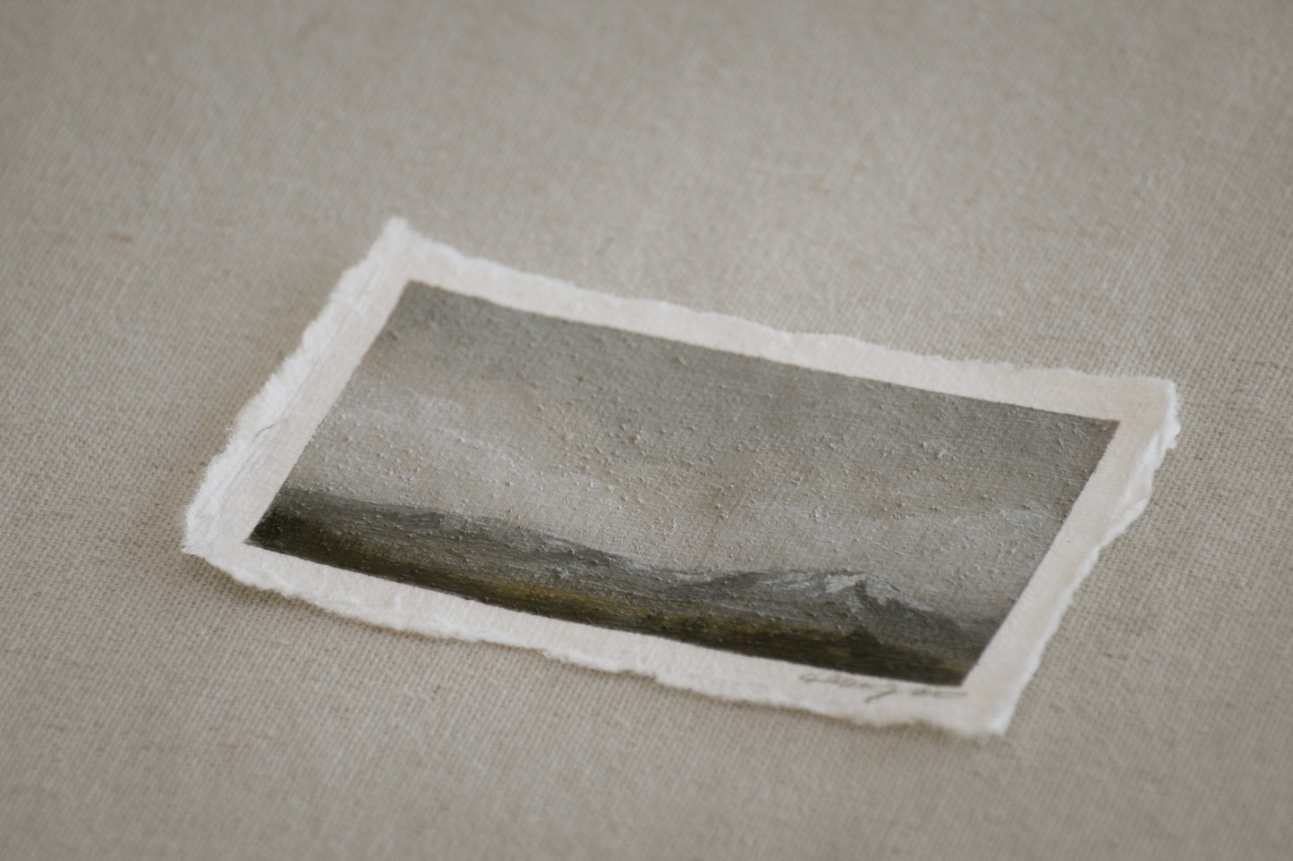 Side profile of Great Sand Dunes and Sangre de Cristo mountains plein air acrylic painting with sand embedded from the park on deckled edge 100% cotton rag paper