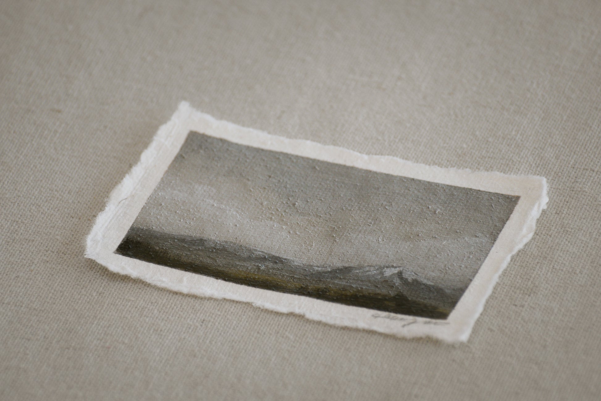 Side profile of Great Sand Dunes and Sangre de Cristo mountains plein air acrylic painting with sand embedded from the park on deckled edge 100% cotton rag paper