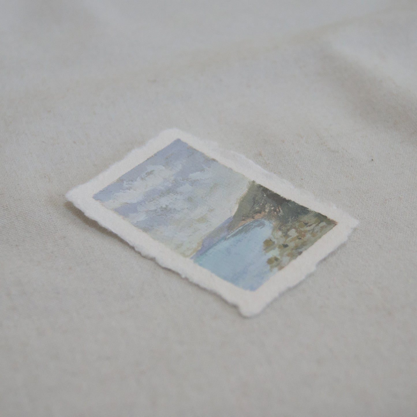 Side profile of an ocean overlook in Channel Islands National Park  mini painting on deckled edge 100% cotton rag paper