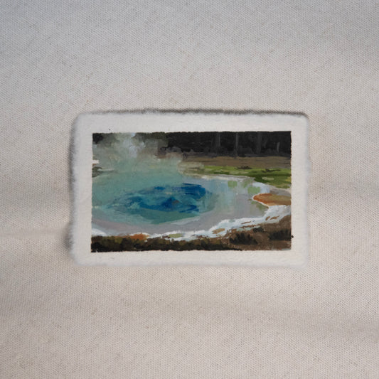 Sapphire Pool miniature gouache painting from Yellowstone National Park by Laura Van Moorleghem