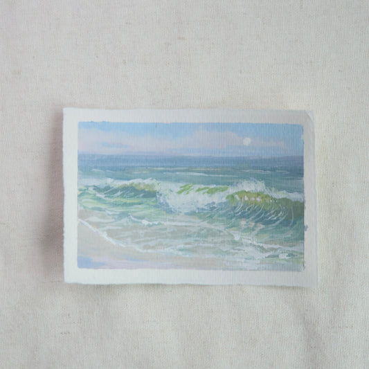 seafoam and large wave miniature gouache painting from gulf coast in gulf islands national seashore by Laura Van Moorleghem