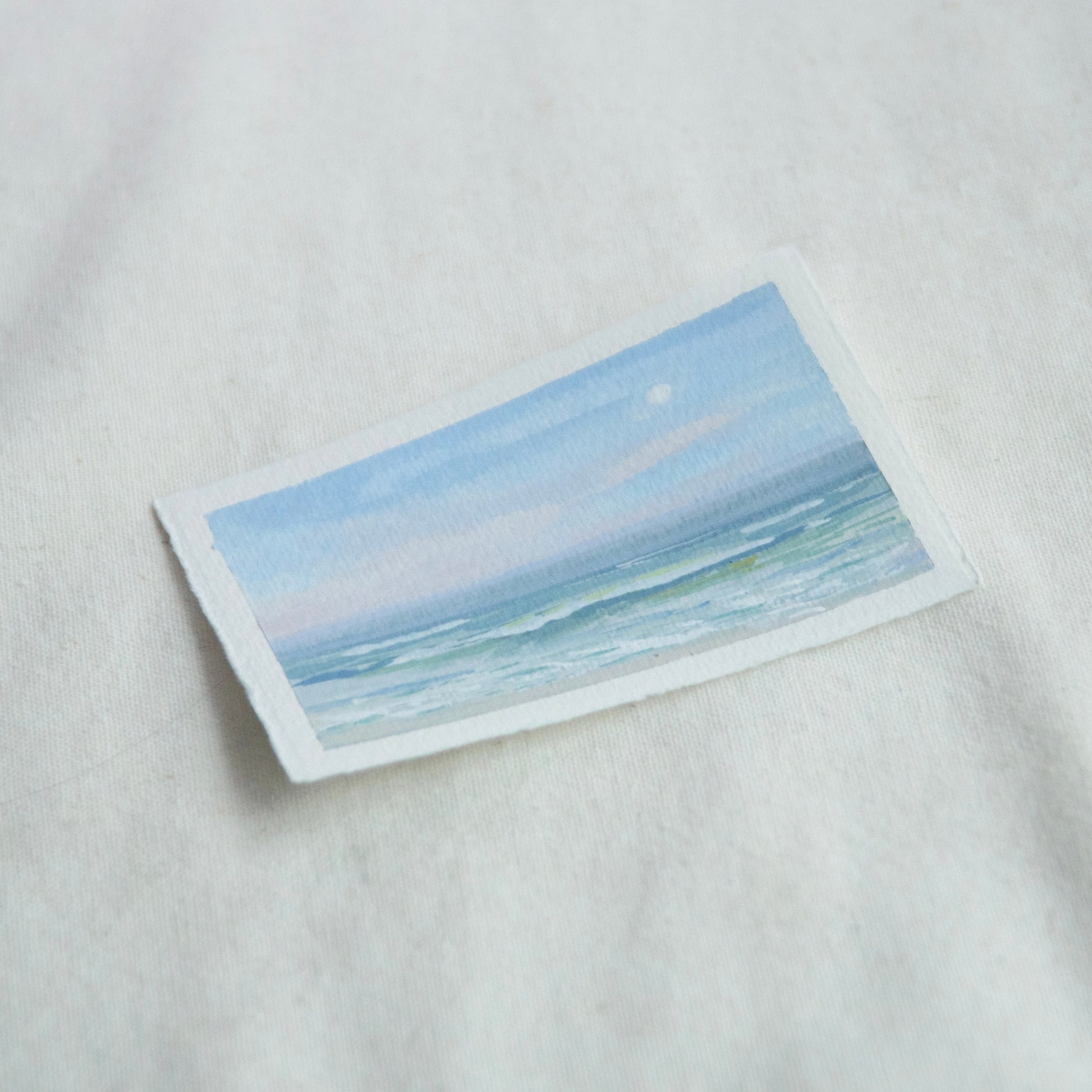 Side profile of seascape in gulf islands national seashore painting on deckled edge 100% cotton rag paper