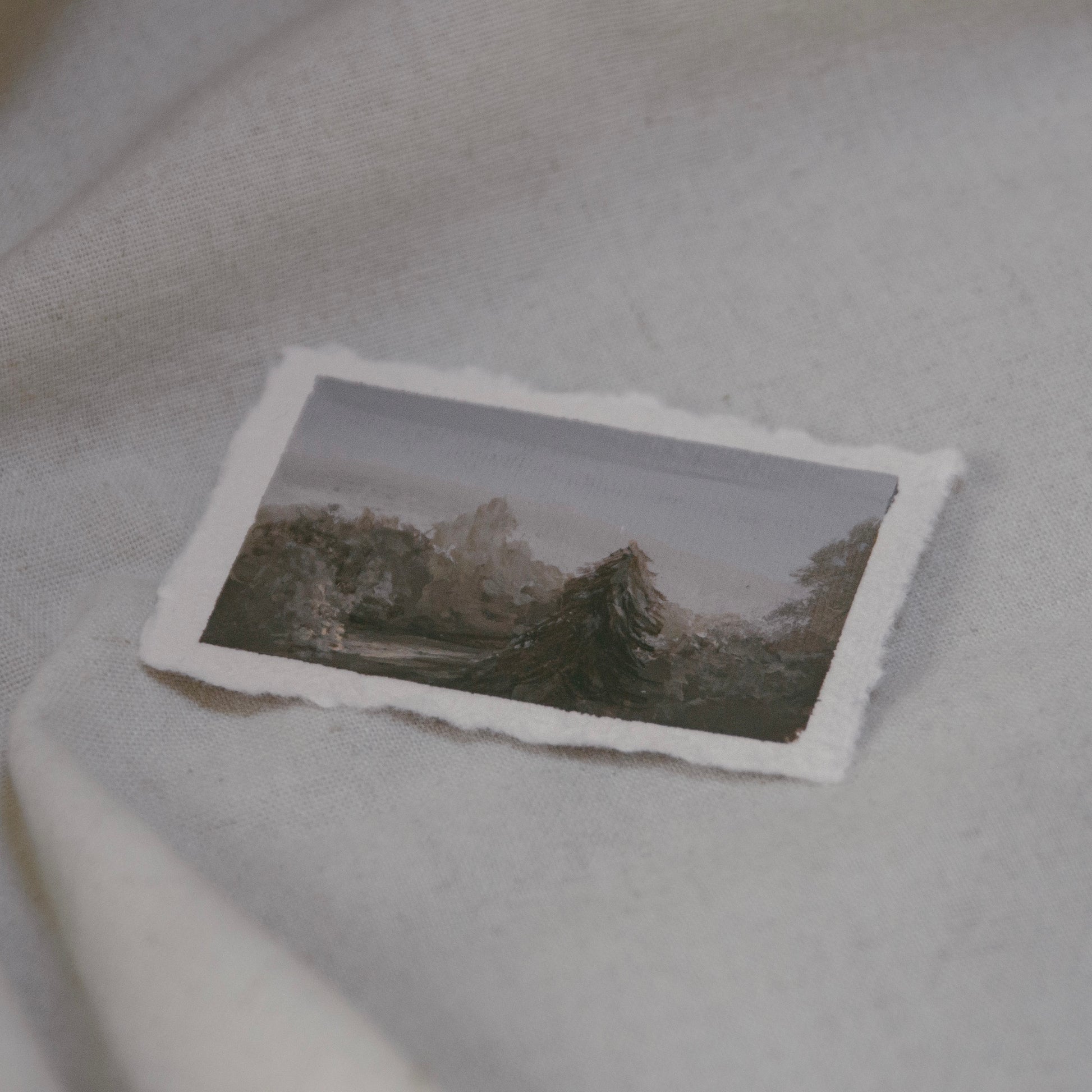Side profile of a Sequoia National Park meadow painting on deckled edge 100% cotton rag paper