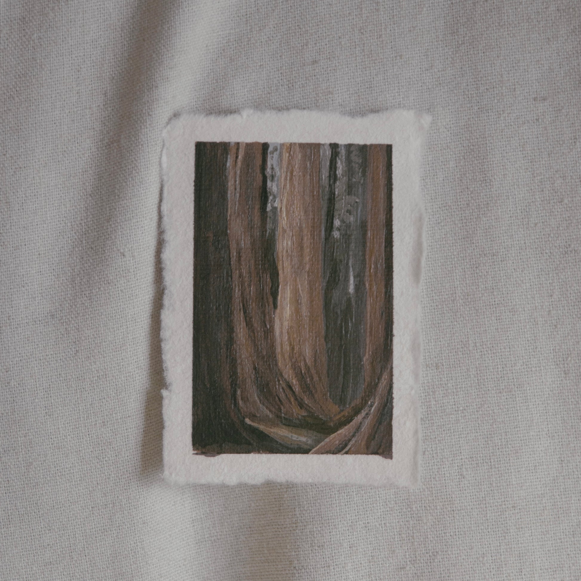 Sequoia grove miniature gouache painting from Sequoia National Park by Laura Van Moorleghem